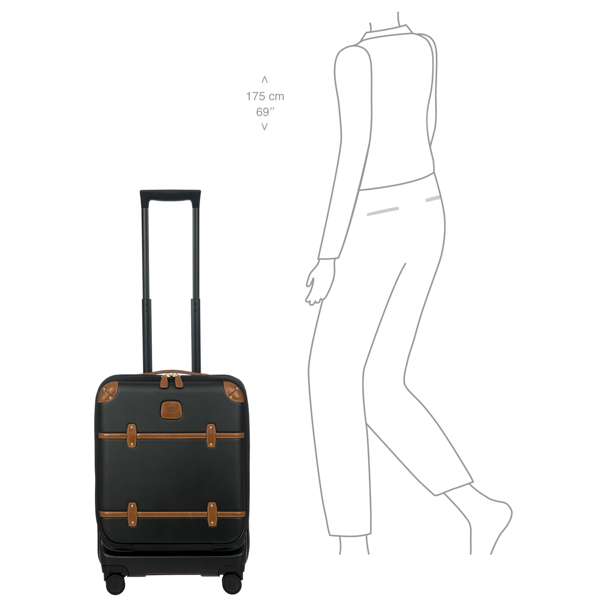 Brics Bellagio - 4-Rollen-Kabinentrolley mit Vortasche 55 cm erw. recycelt (black/tan) - Image 10