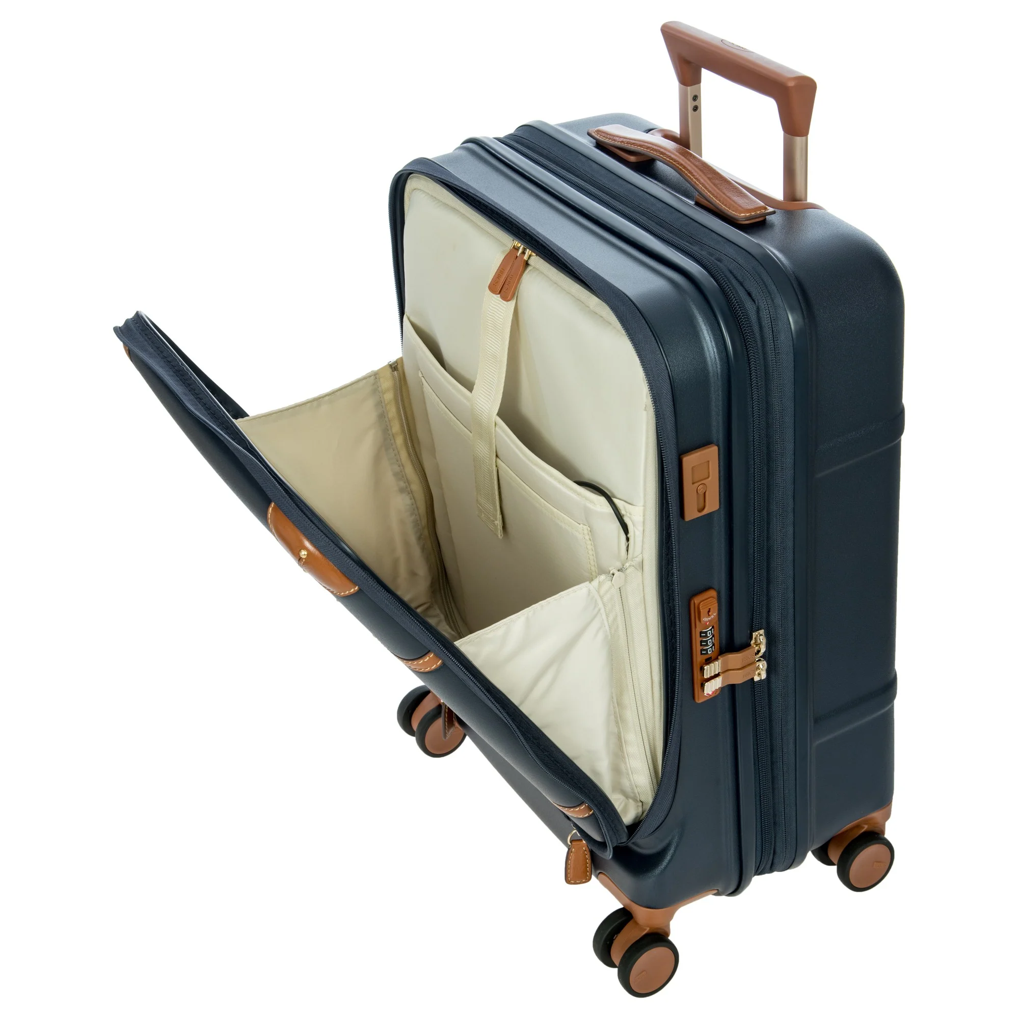 Brics Bellagio - 4-Rollen-Kabinentrolley mit Vortasche 55 cm erw. recycelt (blue/tan) - Image 10
