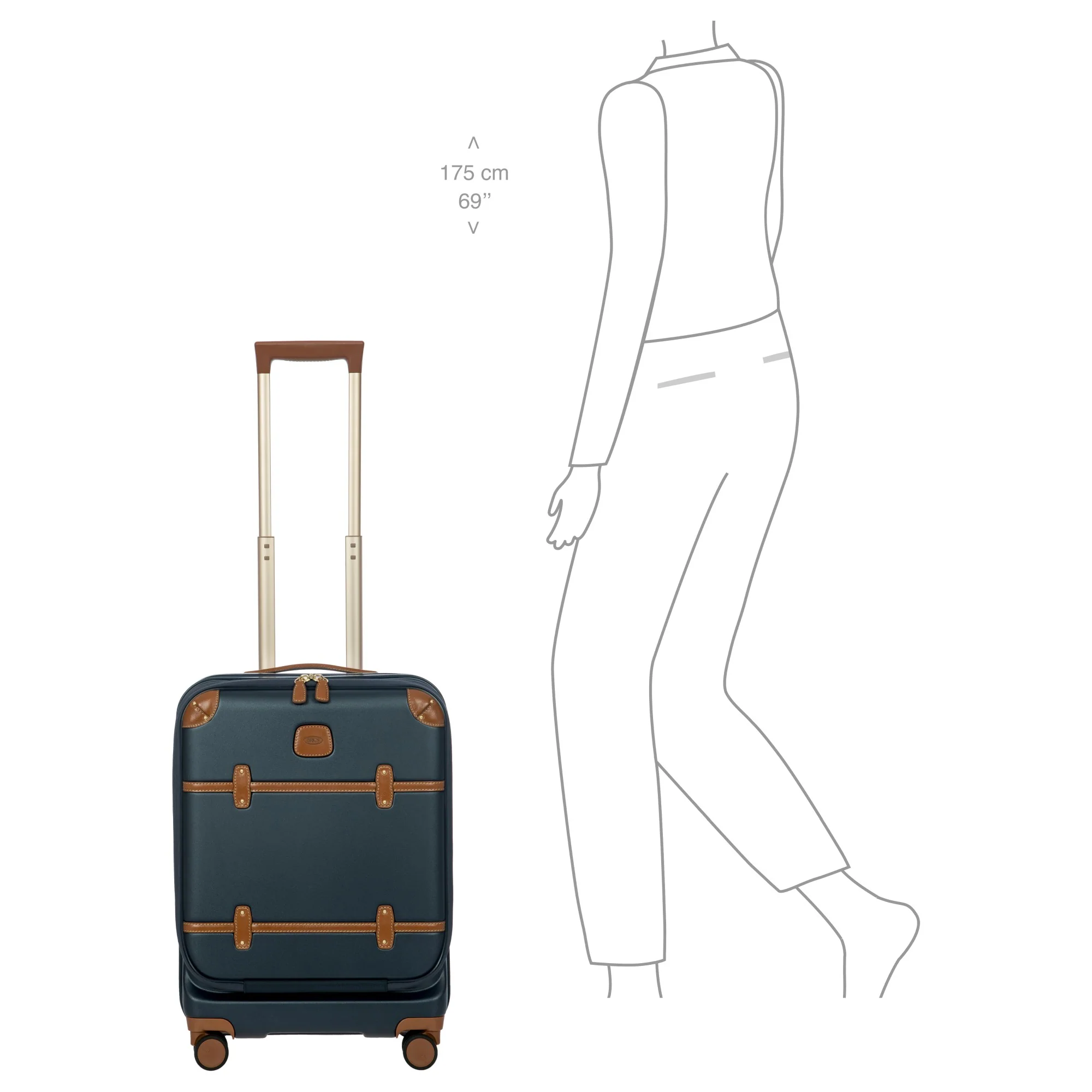 Brics Bellagio - 4-Rollen-Kabinentrolley mit Vortasche 55 cm erw. recycelt (blue/tan) - Image 11