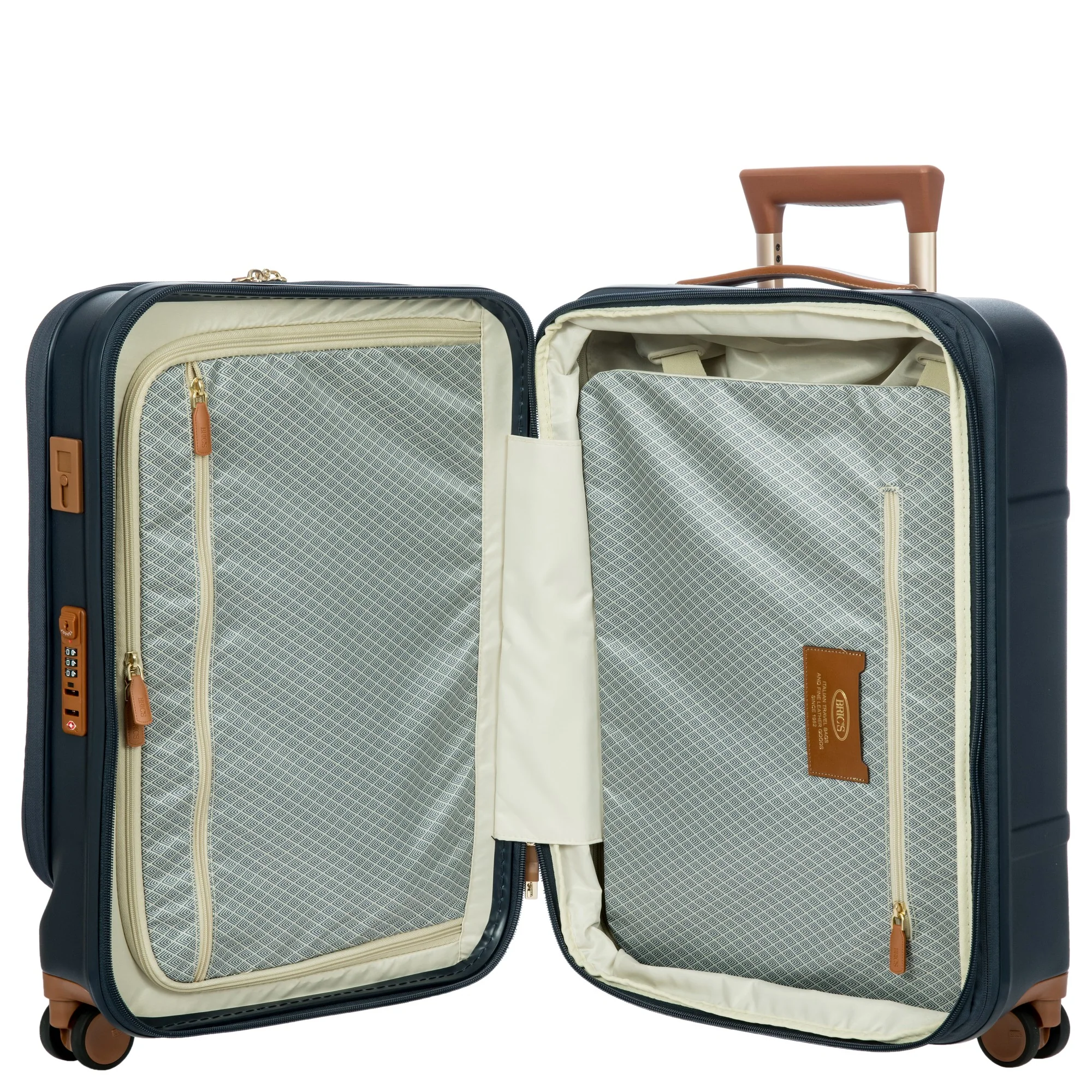 Brics Bellagio - 4-Rollen-Kabinentrolley mit Vortasche 55 cm erw. recycelt (blue/tan) - Image 6