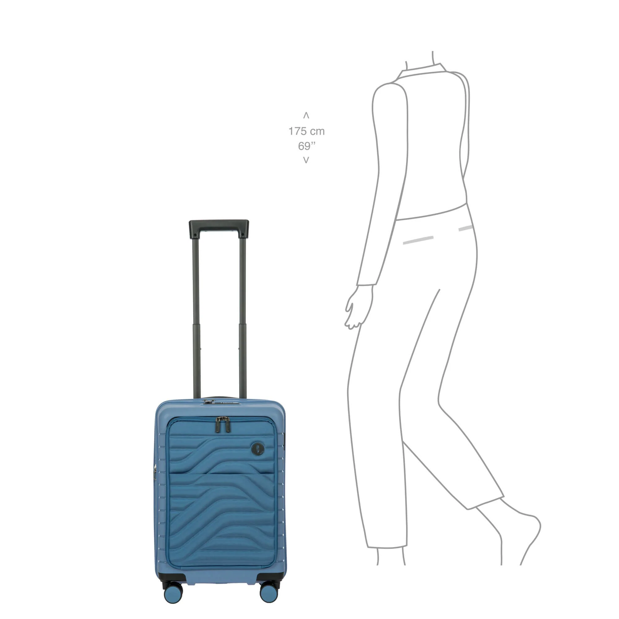 Brics BY Ulisse - 4-Rollen-Kabinentrolley mit Vortasche 55 cm erw. USB (grey blue) - Image 9