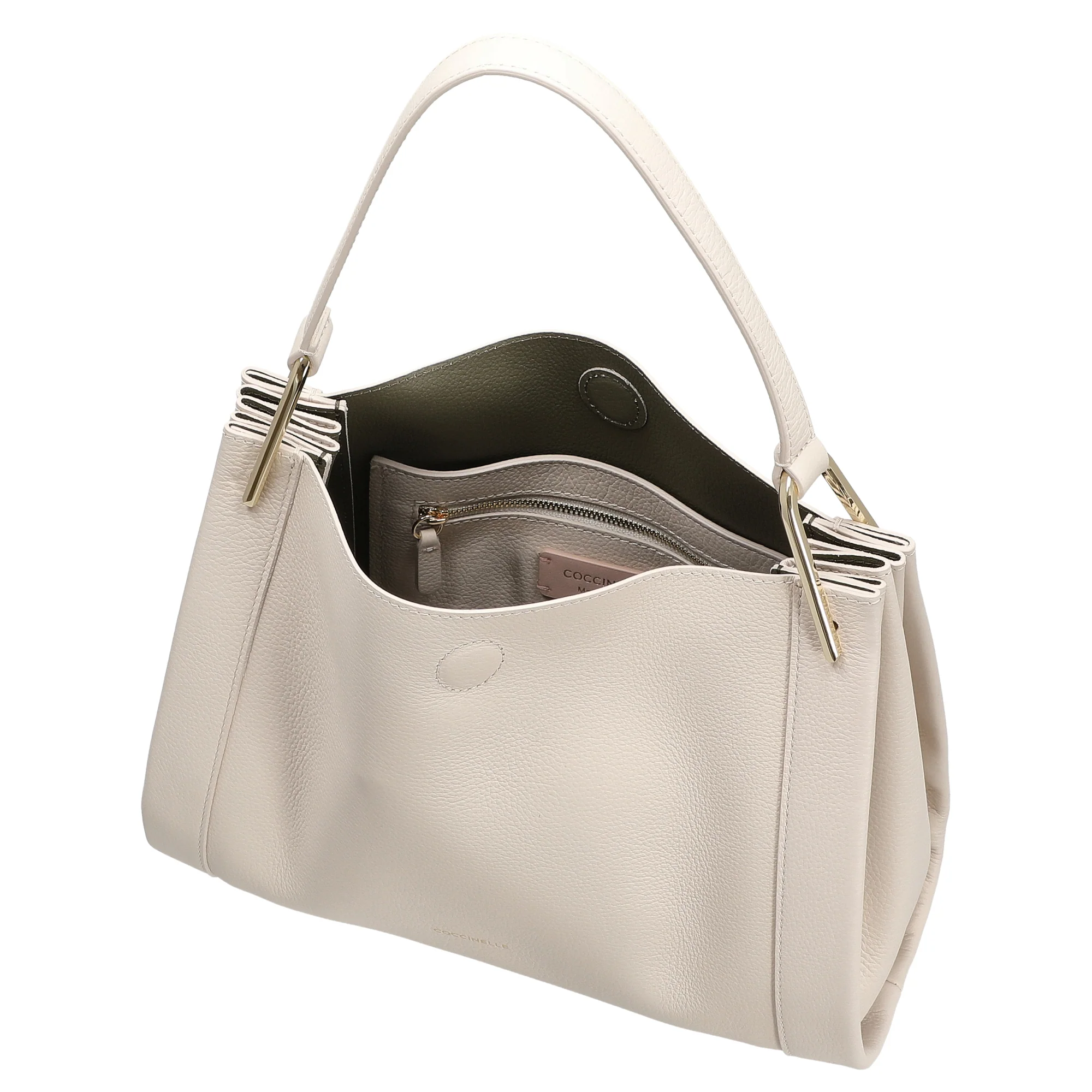 Coccinelle Wallace - Schultertasche 28 cm (lambskin white/laurel green) - Image 6