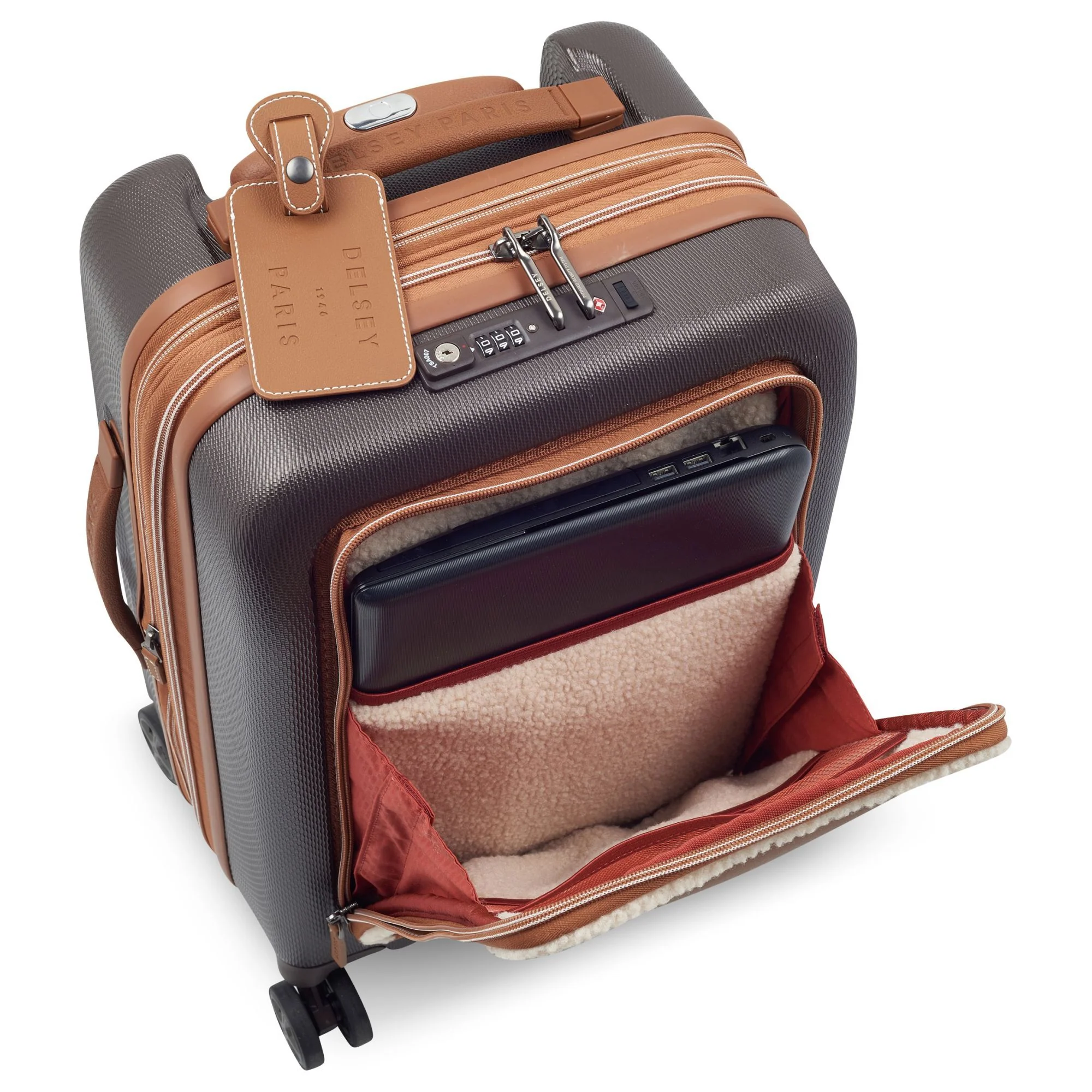 Delsey Paris Chatelet Air 2.0 - 4-Rollen-Kabinentrolley 55 cm erw. 14" USB (braun) - Image 6