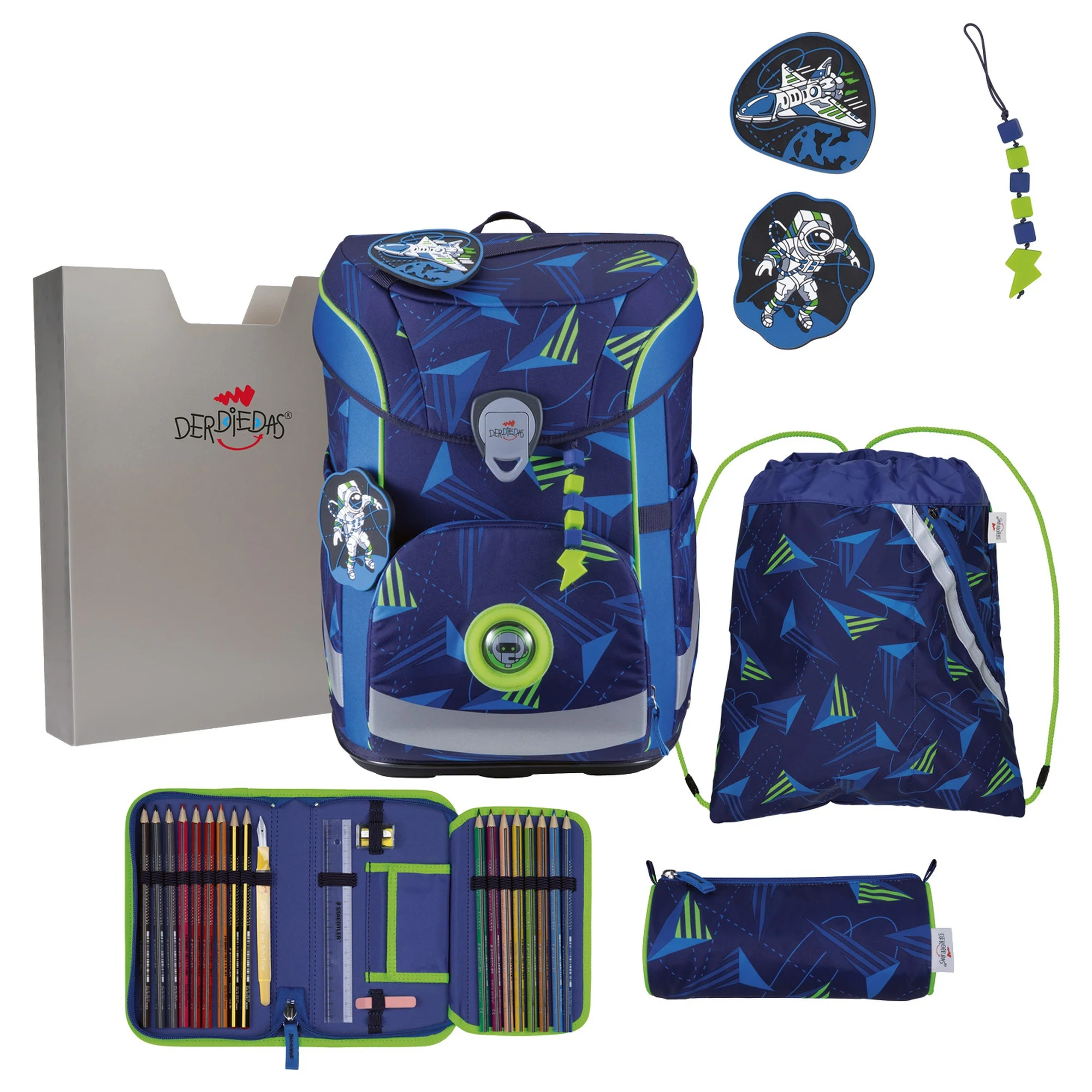 DerDieDas ErgoFlex Easy Exclusive LED - Schulranzen Set 5 tlg. 950g (Moon Mission)