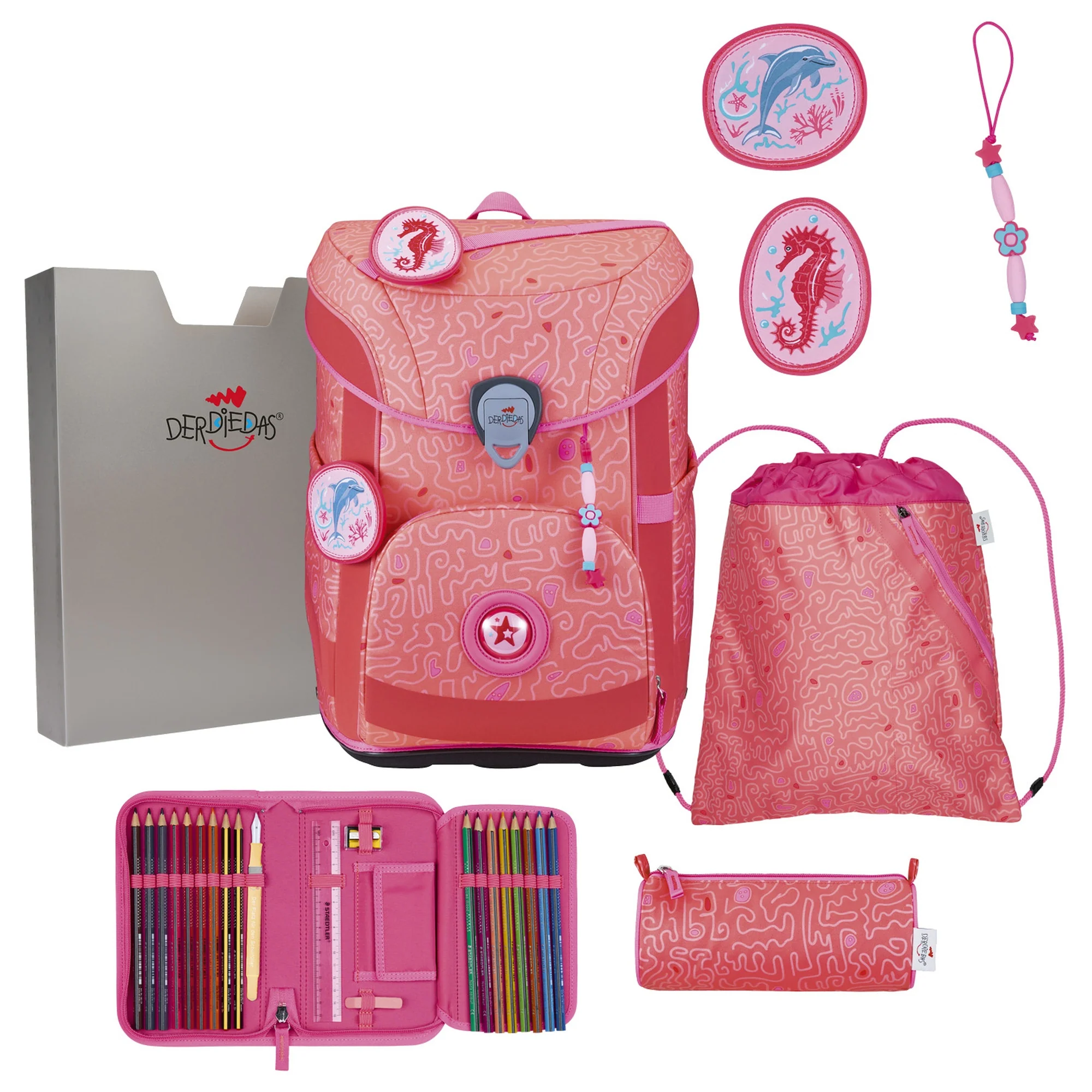 DerDieDas ErgoFlex Easy Exklusiv Superflash - Schulranzen Set 5 tlg. 950g (Coral Reef)