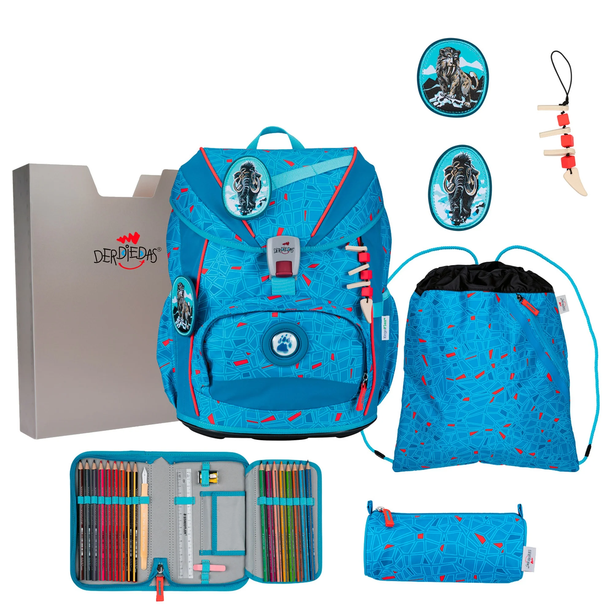 DerDieDas ErgoFlex Light Exklusiv Superflash - Schulranzen Set 5tlg. 800g (Blue Ice)