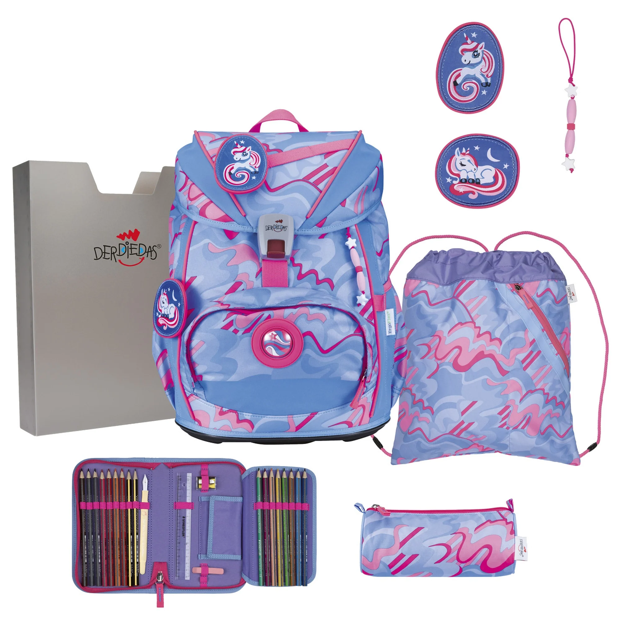 DerDieDas ErgoFlex Light Exklusiv Superflash - Schulranzen Set 5tlg. 800g (Magic Unicorn)