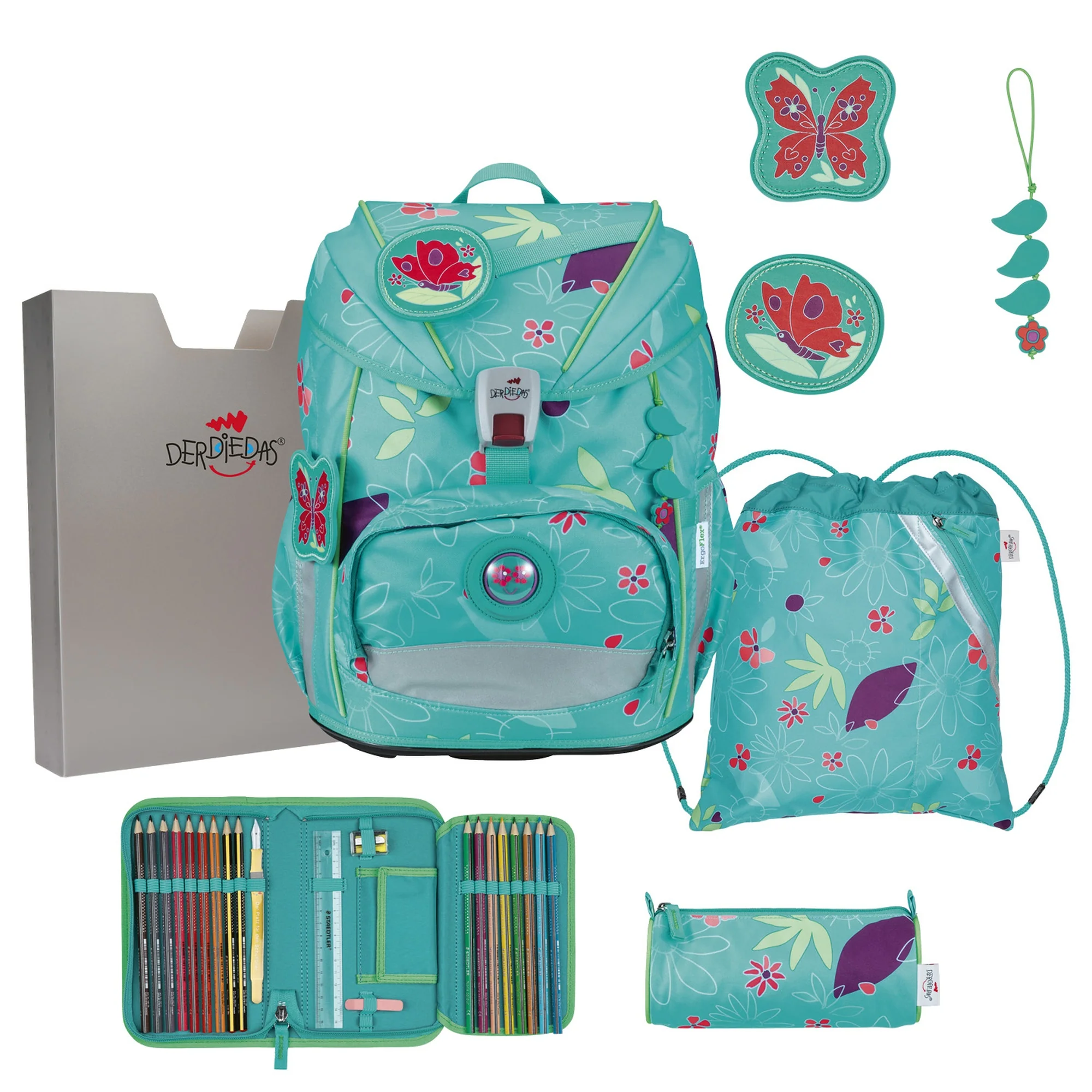 DerDieDas ErgoFlex Light - Schulranzen Set 5tlg. 800g (Butterfly Garden)