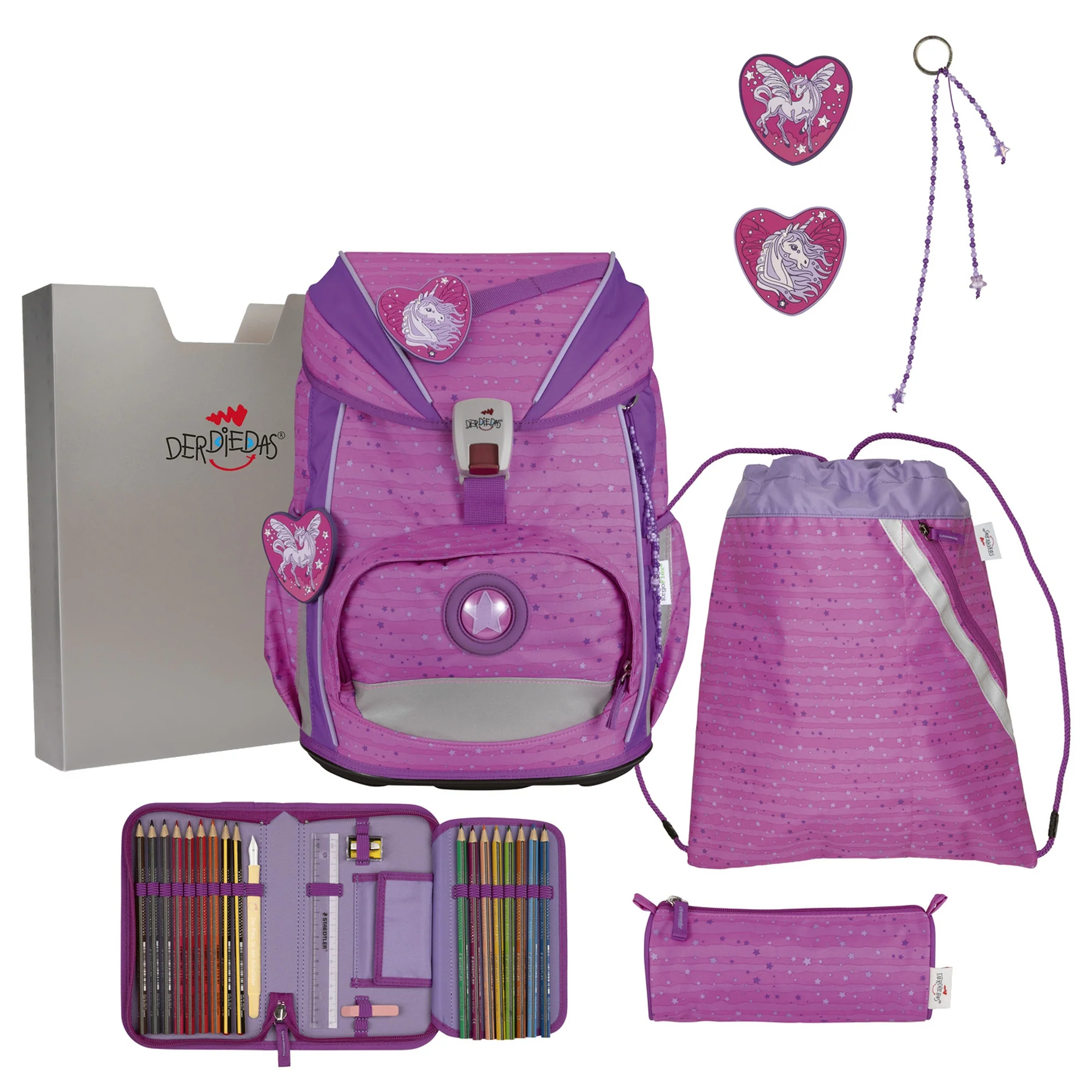 DerDieDas ErgoFlex Light - Schulranzen Set 5tlg. 800g (Purple Unicorn)