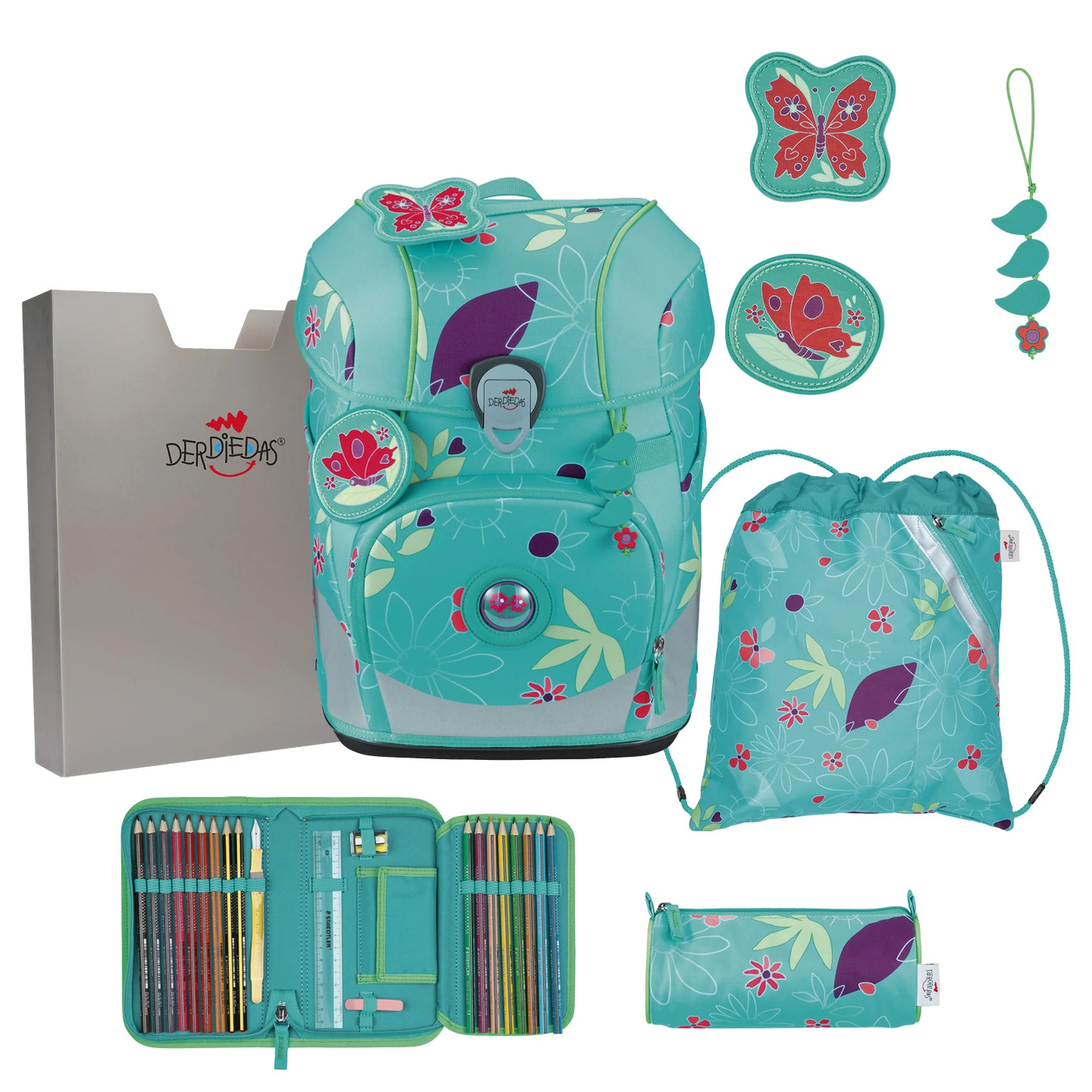 DerDieDas ErgoFlex Tiny - Schulranzen Set 5tlg. 900g (Butterfly Garden)