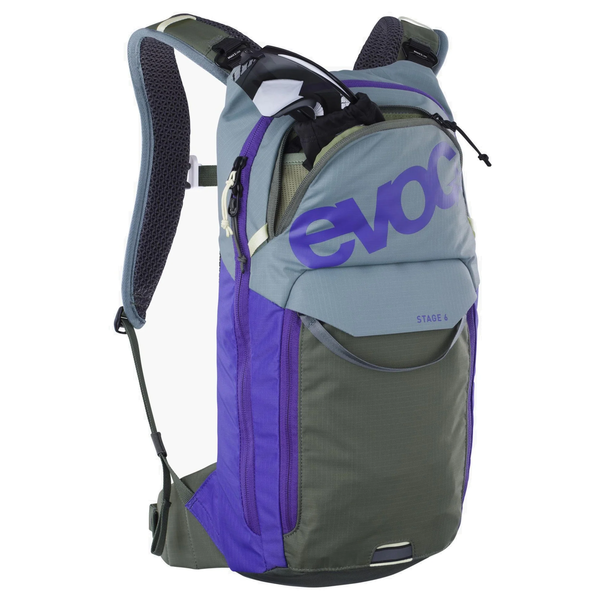 Evoc Stage 6 + Hydrationsblase 2 - Fahrradrucksack 42 cm (steel/violet/dark olive) - Image 3
