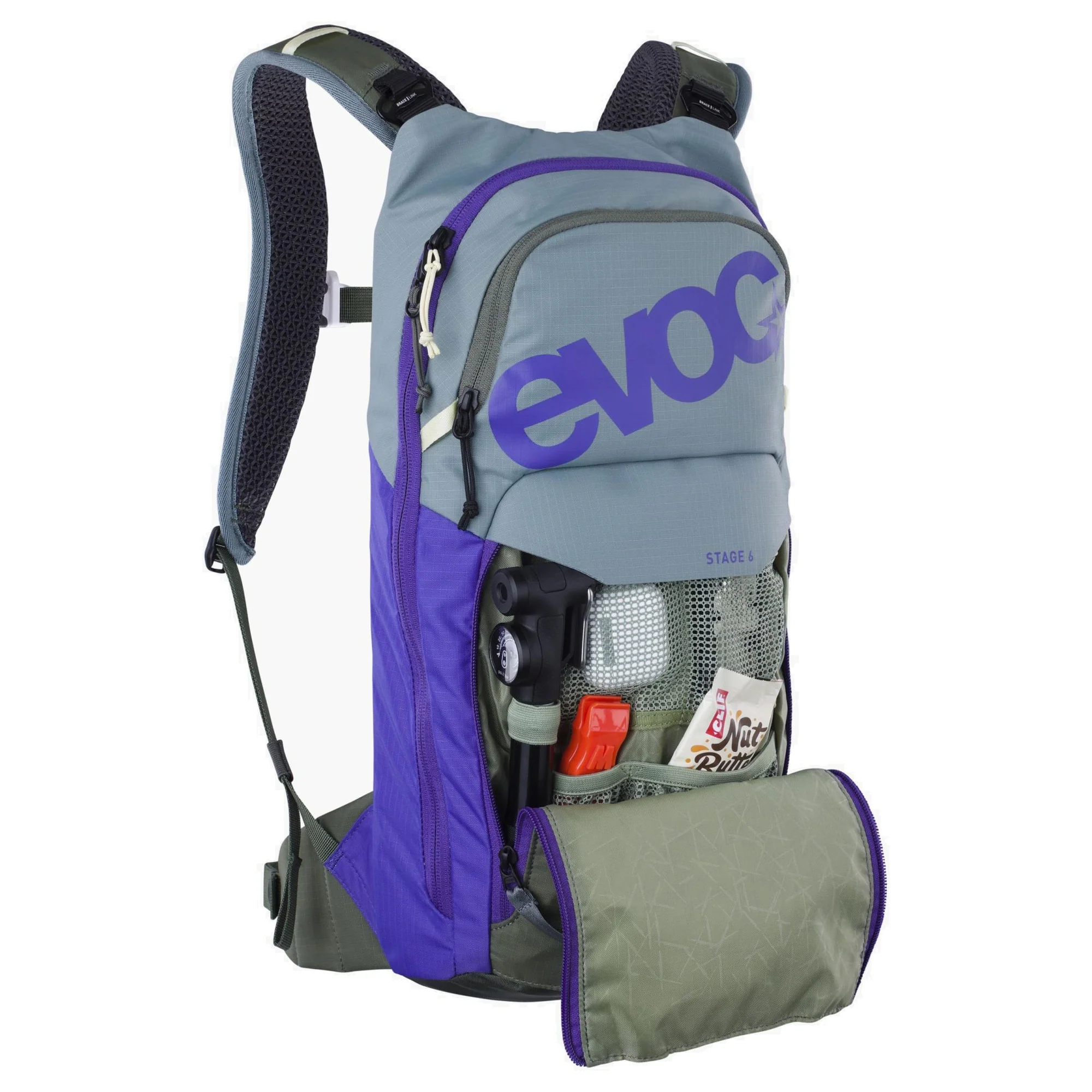 Evoc Stage 6 + Hydrationsblase 2 - Fahrradrucksack 42 cm (steel/violet/dark olive) - Image 4