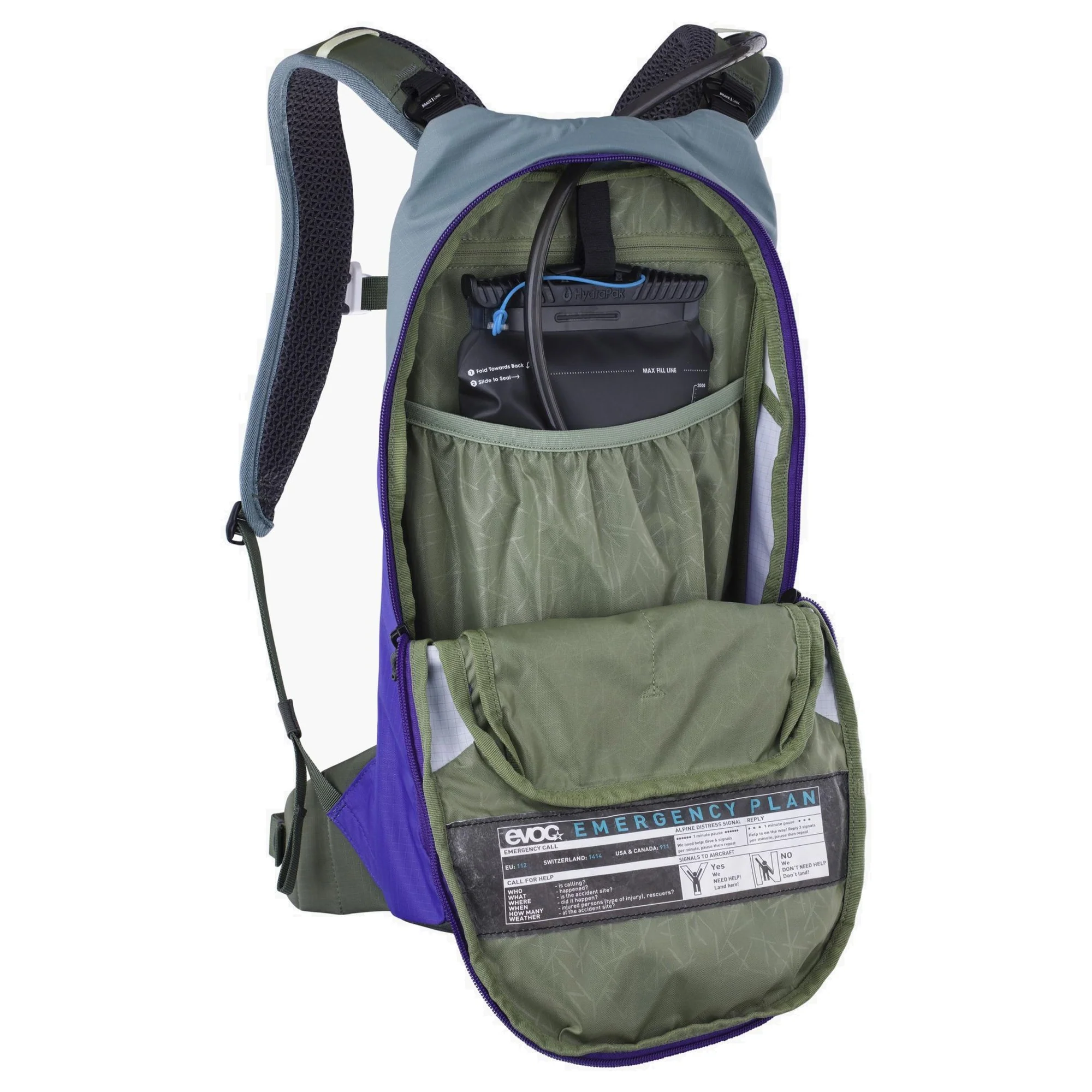 Evoc Stage 6 + Hydrationsblase 2 - Fahrradrucksack 42 cm (steel/violet/dark olive) - Image 6