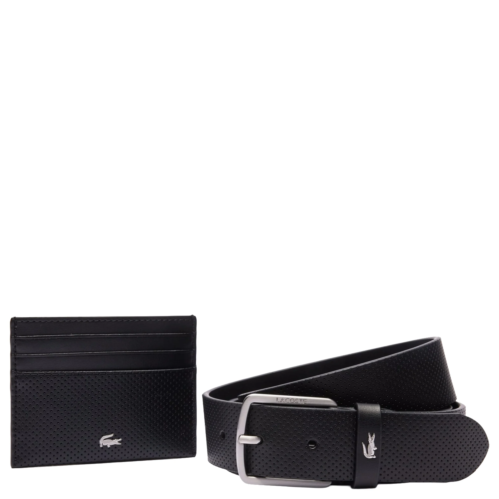 Lacoste Accessoire Geschenkset - Kreditkartenetui 6cc und Gürtel Leder (black, 115 cm)