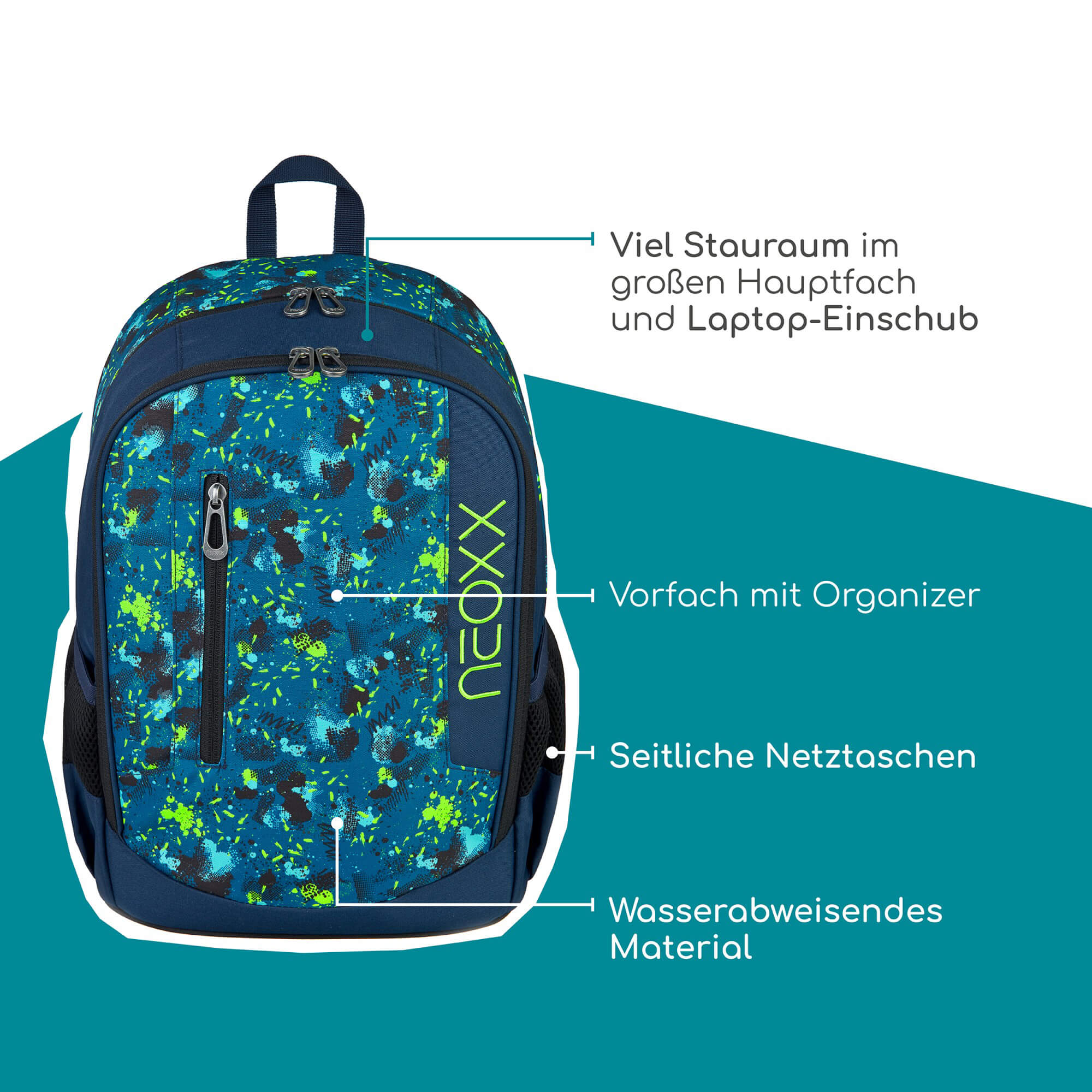 Neoxx FLOW - Schulrucksack 42.5 cm (Petrol extreme) - Image 8