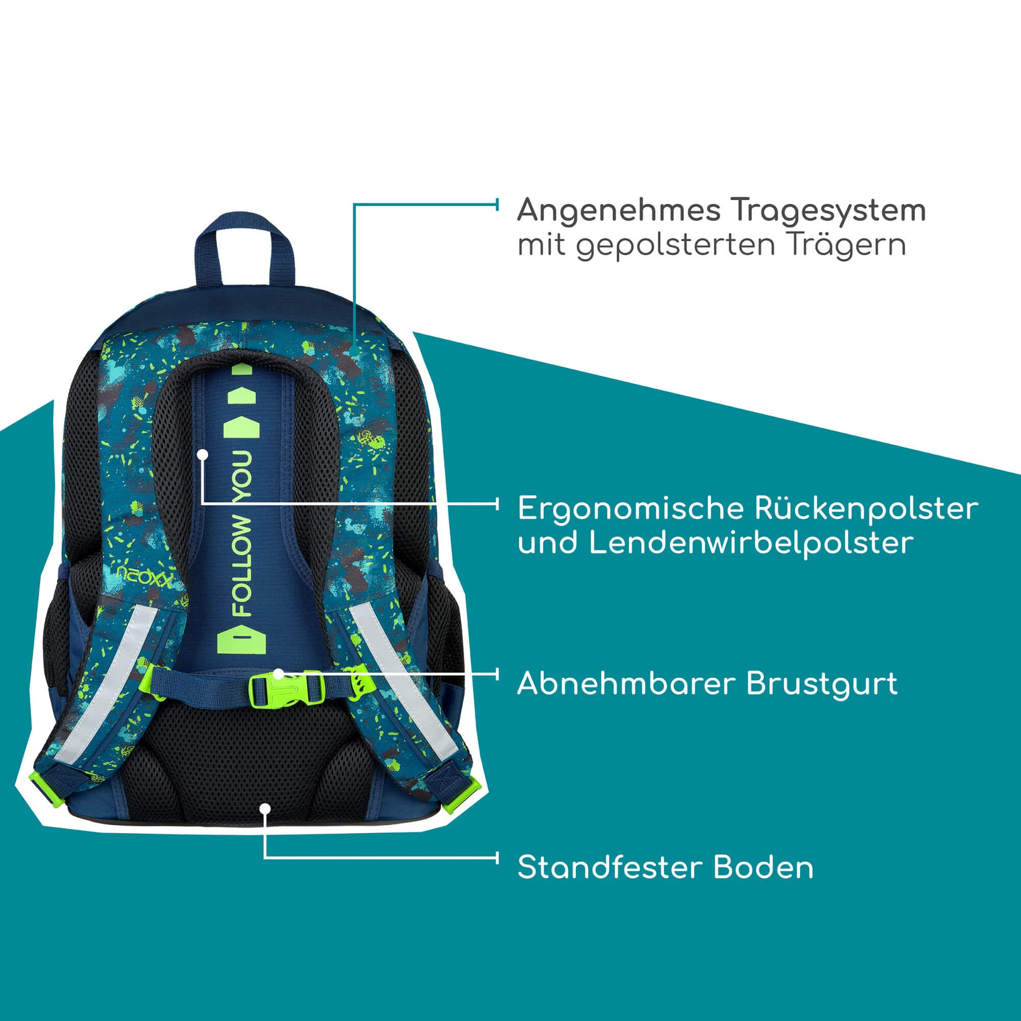 Neoxx FLOW - Schulrucksack 42.5 cm (Petrol extreme) - Image 9