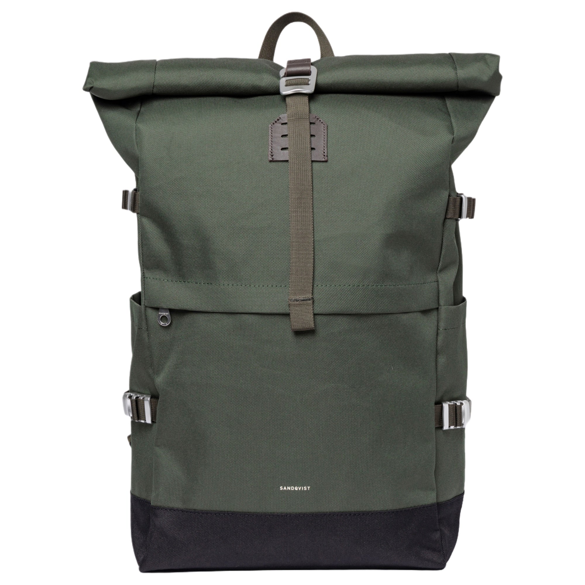 Sandqvist Icon Rolltop - Rucksack L 16" 65 cm erw. (dawn Green with dark brown leather)