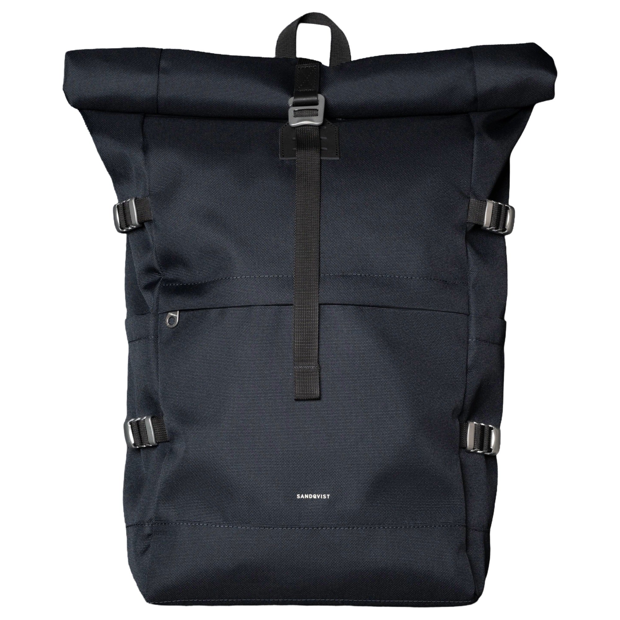 Sandqvist Icon Rolltop - Rucksack L 16" 65 cm erw. (navy with black leather)