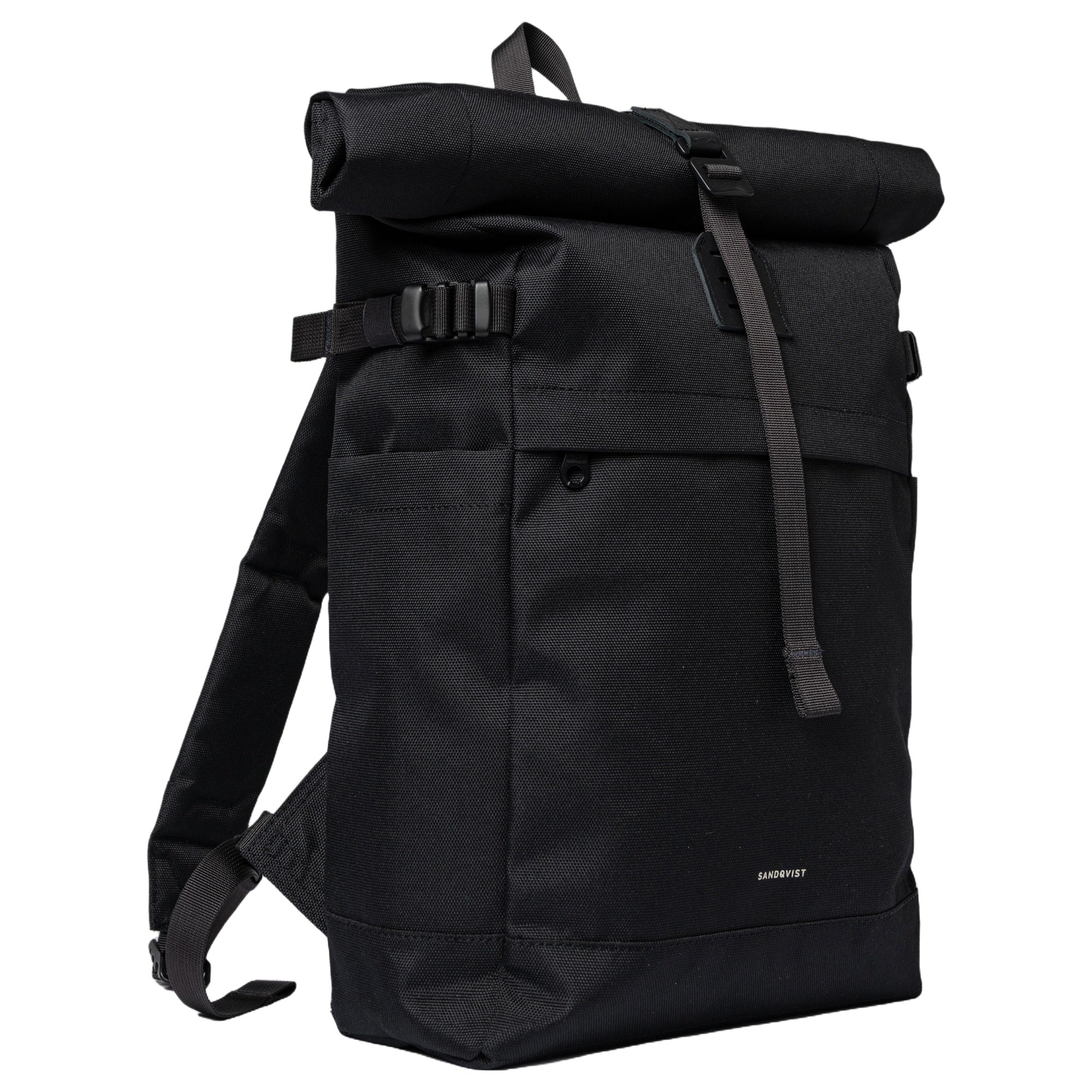 Sandqvist Icon Rolltop - Rucksack M 14" 60 cm (black/ black with black leather) - Image 2