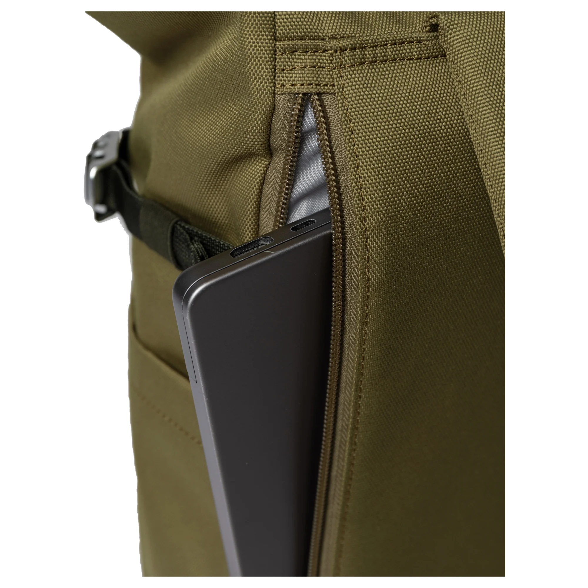 Sandqvist Icon Rolltop - Rucksack M 14" 60 cm (olive drab with black leather) - Image 4