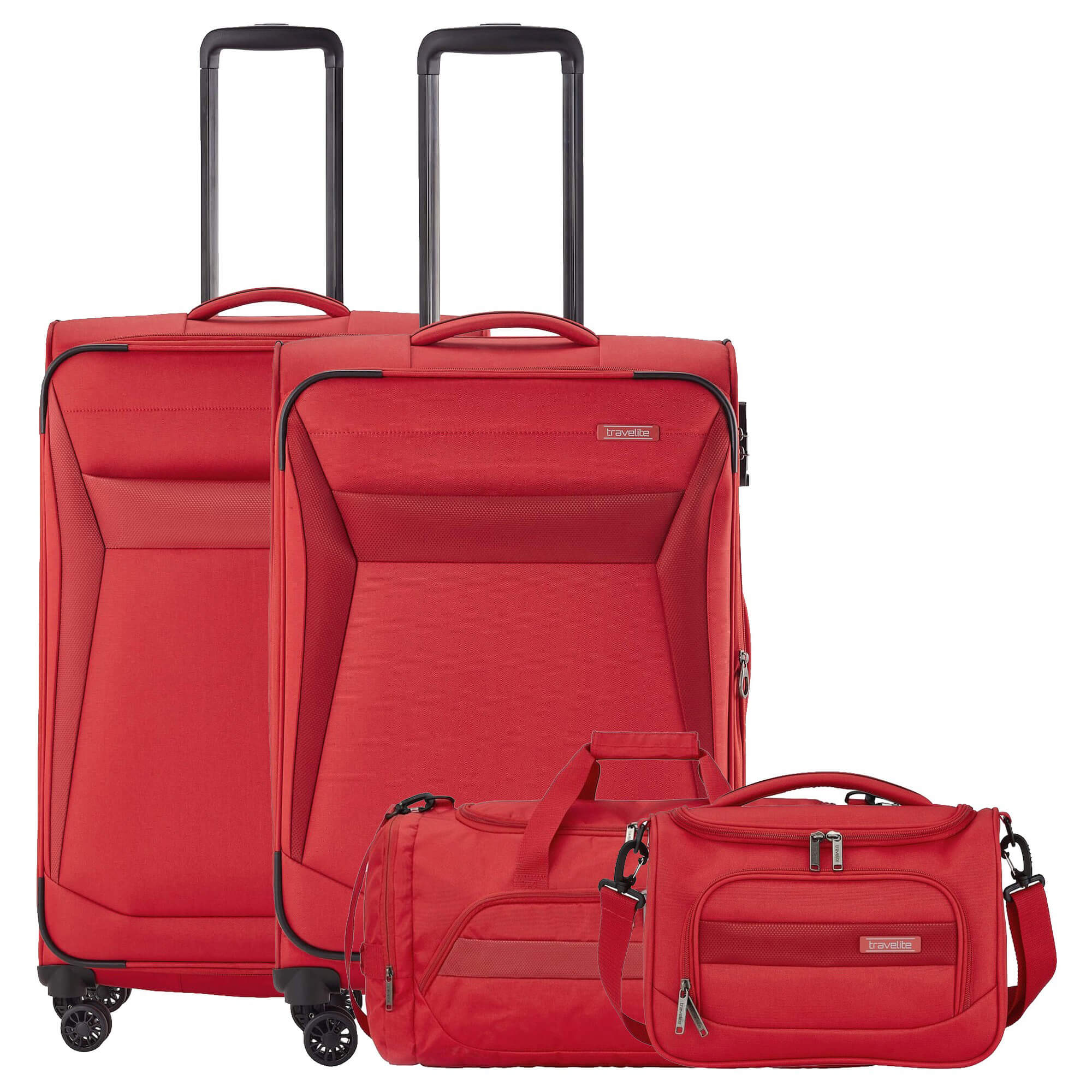 Travelite Chios - 4-Rollen-Trolley Set M/L + Reisetasche + Beautycase 4.tlg. (rot)